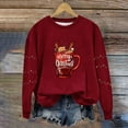 thumbnail image 4 of ClodeEU Women's Christmas Cat Print Sweatshirt ,Round Neck Print Long Sleeve Sweatshirt Top Wine 04,Womens Plus M, 4 of 5