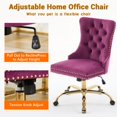 thumbnail image 3 of Pawverly Velvet Upholstered Office Chair, Tufted Button Swivel Desk Chair with Adjustable Height, Gold Metal Base & Wheels, Modern Vanity Chair, Purple, 3 of 8