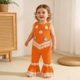 thumbnail image 4 of BRGZLK Toddler Baby Girls Outfit Summer 2026 Cute 3D Crochet Floral Waffle Tassel Tops and Flare Pants Trendy Comfortable Clothes Orange 18-24M, 4 of 8