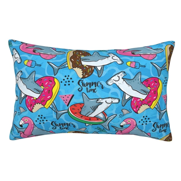 Fotbe Sharks Summer Funda de Almohada Decorativa Estilo Occidental, Lujo en Algodón, Fundas para Almohadas King, Cojín Estampado para Decoración del Hogar-14"x20"