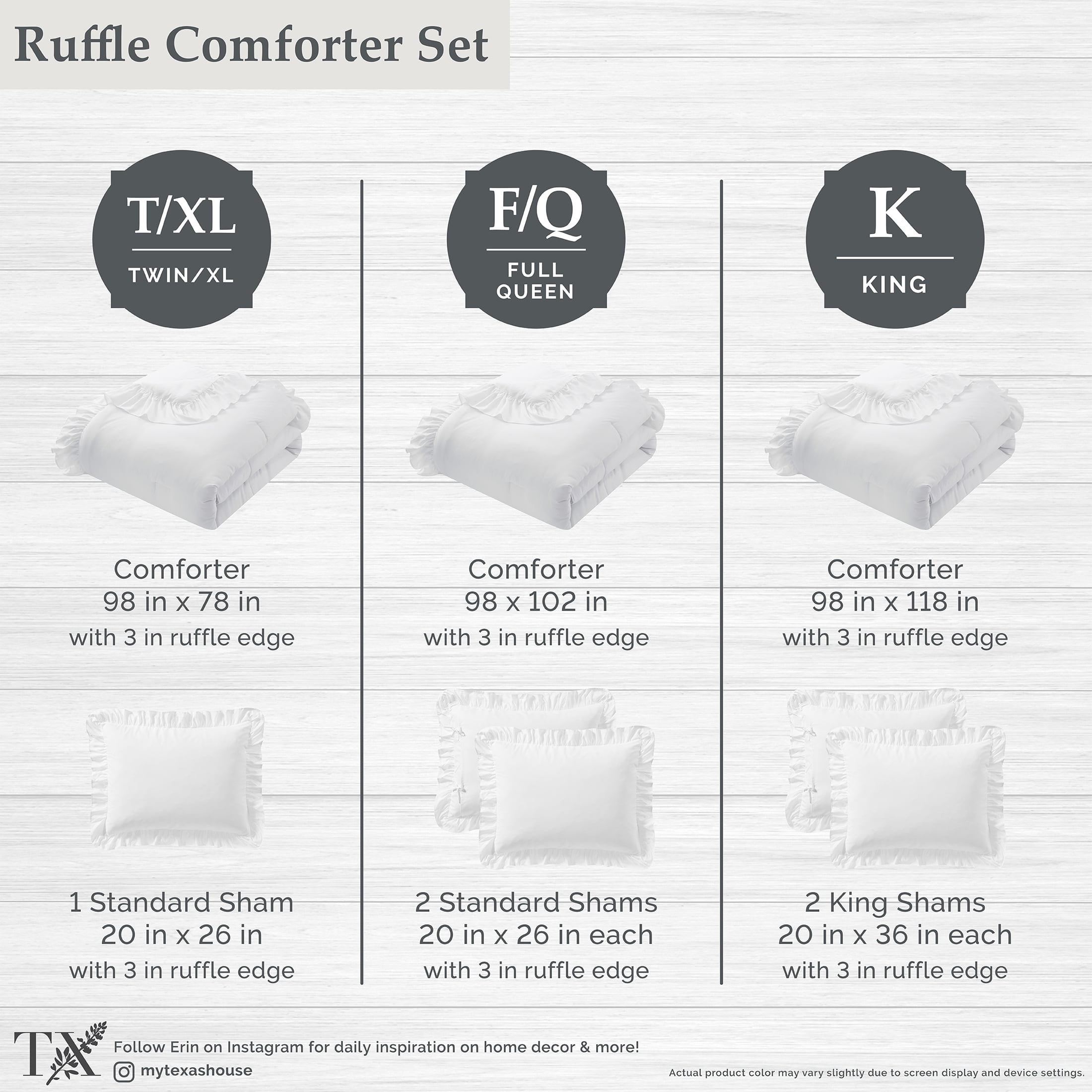 My Texas House Full/Queen Comforter Set, All-Season, 3-Piece, White Ruffle