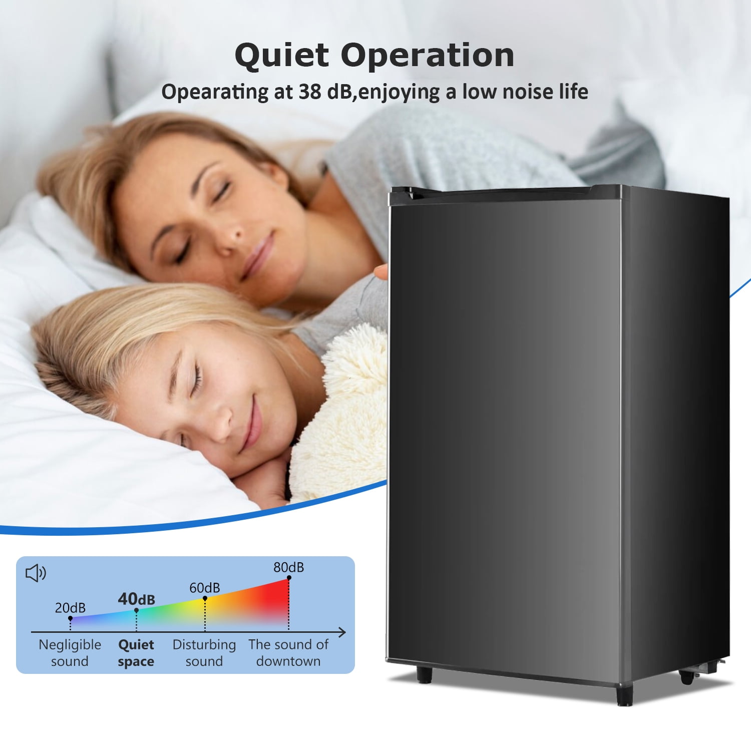 Beddle Mini Fridge with Freezer 3.2 Cu.ft Small Refrigerator for Dorm Bedroom, Compact Refrigerators Single Door Adjustable Thermostat Low Noise,Black