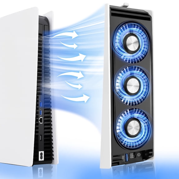 Cooling Fan Fit for PS5 Disc & Digital Edition,Low Noise Cooler with 2 Fan Speeds,USB 3.0 Port,3 LED Lights