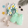 thumbnail image 2 of Coerni Toddler Baby Boys Clothes Tropical Plants Print Tank Top Solid Shorts Outfits Summer Beach Vacation 2 Pcs Sets Hawaii Holiday Set, 2 of 9