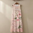 thumbnail image 4 of Xoenoiee Pink Cherry Blossom Print Maxi Dresses for Womens Casual Summer Boho Sleeveless Cotton Linen Flowy Long Dress Ankle-Length Elegant Classy Beach Vacation Ladies Dresses Plus Size, Size M, 4 of 7