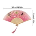 thumbnail image 3 of Handheld Folding Fan Small Chinese Silk with Tassel Floral Manual Fan Handheld Bulk for Women and Men Music Festival Dance Party Decoration, 3 of 6