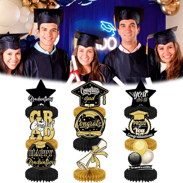 9 Pcs Centres de Table en Nid d'Abeille pour Bal de Promo 2025 Décorations de Table Félicitations Classe de 2025 Décorations de Collation des Grades pour Bal de Promo de Lycée Université