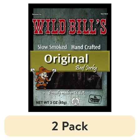 (2 pack) Wild Bill's Slow Smoked Original Beef Jerky, 3 oz Resealable Plastic Bag