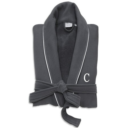 

Hotel Turkish Cotton Waffle Terry Bathrobe with Satin Piped Trim - Personalized - Dark Gray