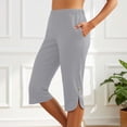 thumbnail image 2 of NinXxx Women's Elastic Waist Pure Color Blend Cropped Trousers Everyday Grey S, 2 of 7