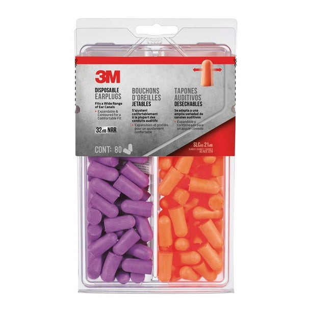 3M 32 dB Disposable Soft Foam Ear Plugs Orange/Purple 80 pair Walmart