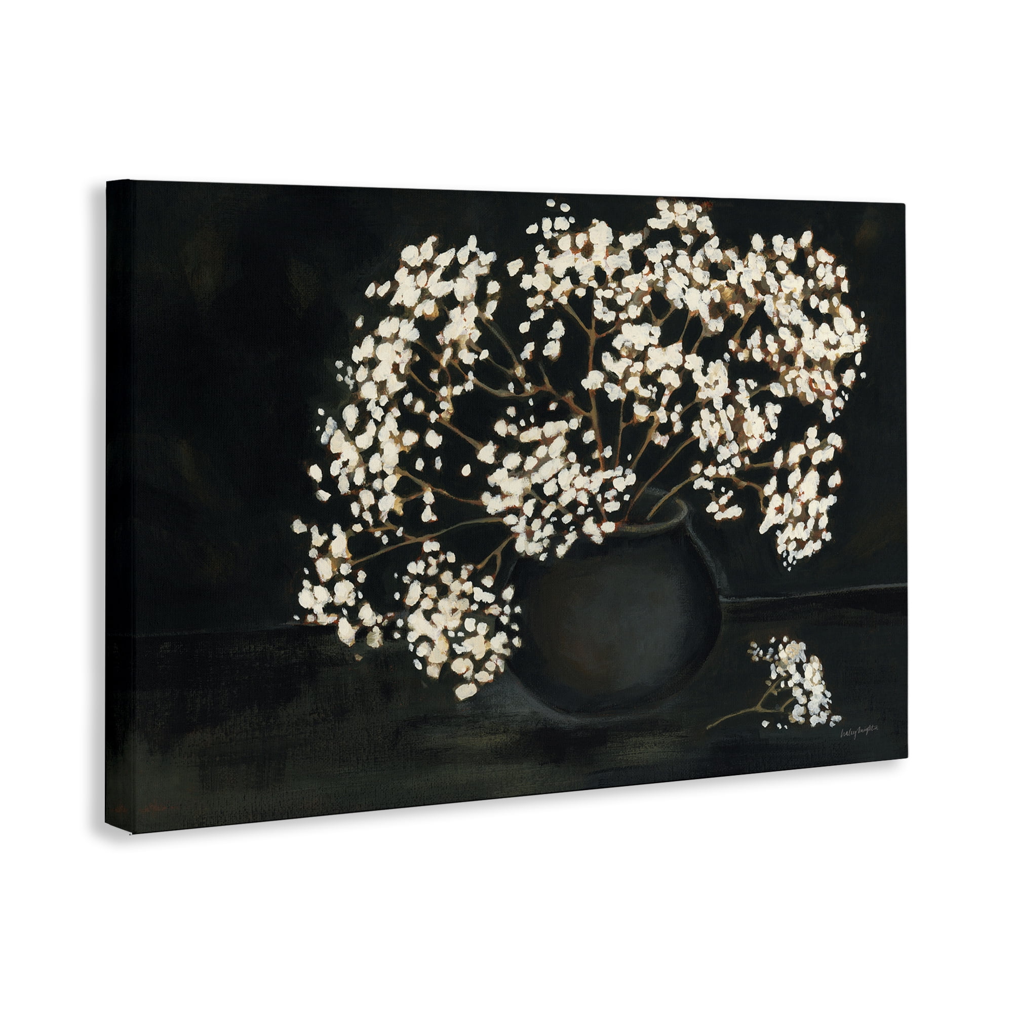 Stupell Industries Baby's Breath on Black Botanical & Floral Painting Gallery Wrapped Canvas Art Print Wall Art, 36 x 24