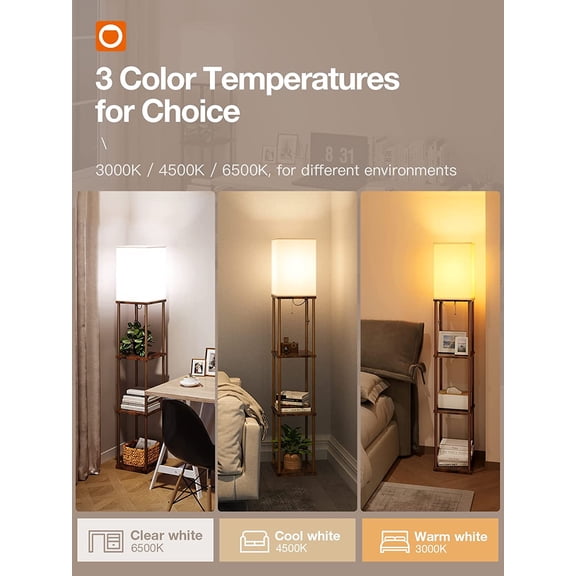 YJYASX-Floor Lamp with Shelves, 4-Tier Modern Shelf Floor Lamp with 3CCT LED Bulb, Display Lamp for Living Room, Bedroom and Office - Brown