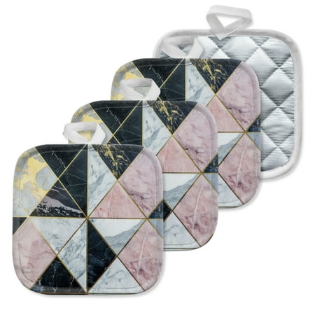 

4 Pack Pot Holders Kitchen Essential Potholder Set Symmetric Marble Pattern With Golden Lines