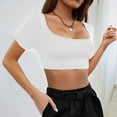 thumbnail image 3 of Hvot&aat Women's Summer Sexy Crop Tops Square Neck Short Sleeve Slim Fit T-shirt Casual Fitted Workout Gym Active Tee, 3 of 4