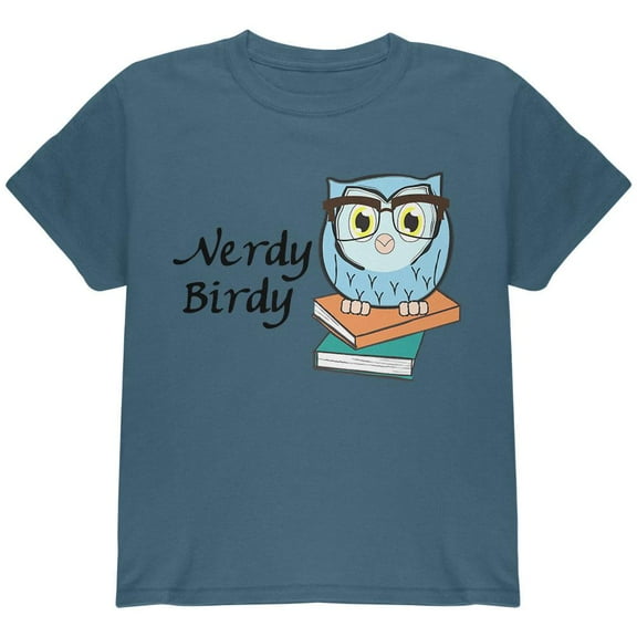 Owl Nerdy Birdy Funny Rhyme Youth T Shirt Indigo Blue YMD