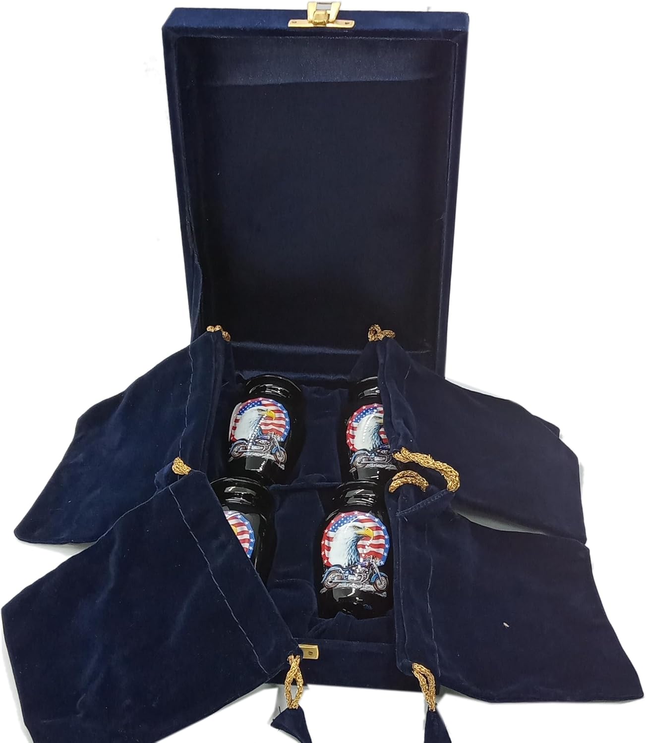 UR Keepsake Urn Set of 4- US Flag Eagle with Harley Davidson Bike Keepsake Cremation Urn for Human Ashes with Velvet Box & 4 Velvet Bag-Mini Keepsake Urn - Affordable Keepsake Urn (3 cu.in x 4pcs)