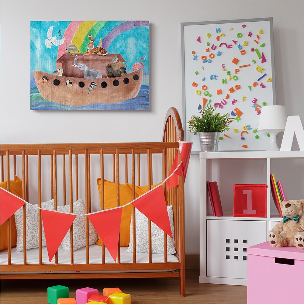 Stupell Industries Cute Animals Watercolor Noah's Ark Under Rainbow Canvas Wall Art by Alica Ludwig
