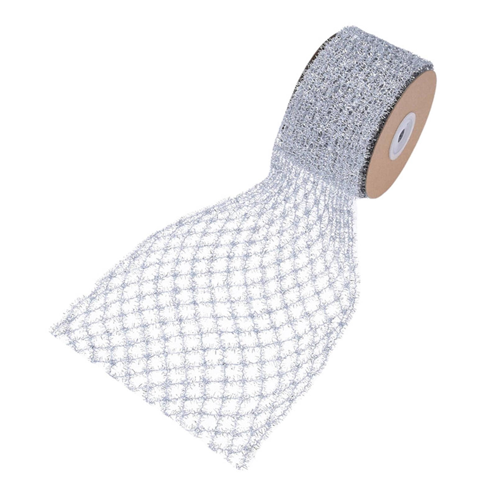 Yunhgft 1 Roll Glitter Wired Ribbon Home Decoration Stretchable Sparkling Trim Christmas Silver