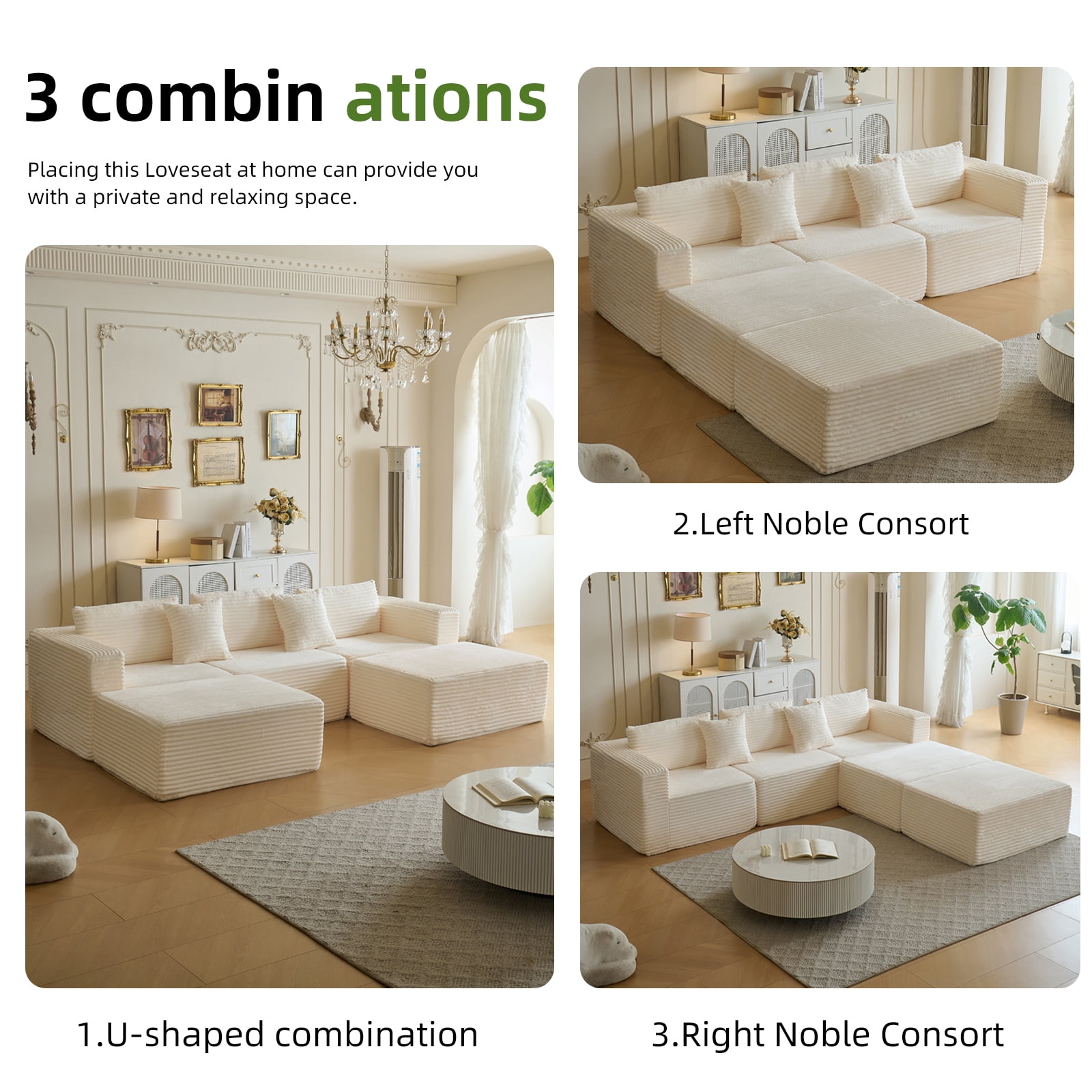 Garaneeds Modular Sectional Sofa for Living Room, 110" Boneless U-Shaped Couch, 5-Seat, Beige