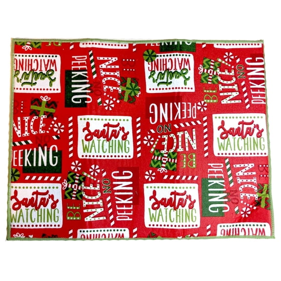 Dish Drying Mat Christmas No Peeking Holiday Design Kitchen Decor,  20 x 15 inches, Multicolor Polyester, Machine Washable