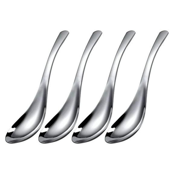 ELAYARD 4Pcs Oval Soup Spoon Set Silver Stainless Steel Utensils for Coffee Serving Mealtime