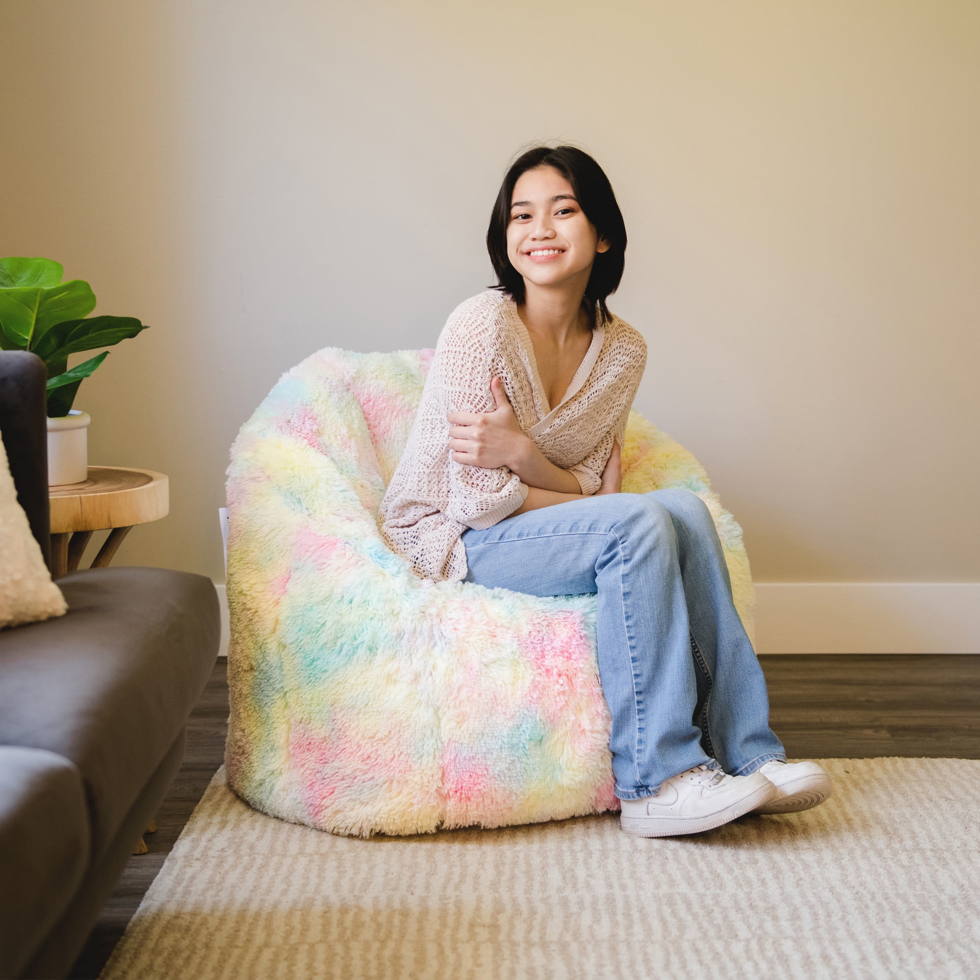 Big Joe Joey Bean Bag Chair for Kids/Teens, 2.5 ft Plushie Lounge Chair, Soft & Lightweight, Unicorn Rainbow