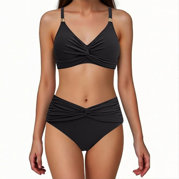 BSDJILFG Two Piece Swimwear for Women Summer Bikini Sets Twist Front Ruched V-Waist Bathing Suits for Holiday Vacation