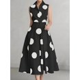 thumbnail image 6 of Women Sleeveless Polka Dot Maxi Dress Black and White V-Neck Button Front, 6 of 10