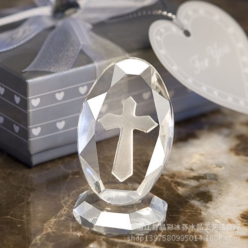 KAKOWELY Figura de cruz de cristal: decoración de mesa para la celebración de la luna llena del bebé, recuerdo de boda y decoración de aniversario - Adorno de cruz para escritorio