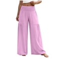 thumbnail image 5 of VEKDONE Women's Wide Leg Palazzo Pants, Casual Loose Fit Flowy Smocked Waist Trousers Summer Beach Travel Long Pants with Pockets Pink XL, 5 of 6