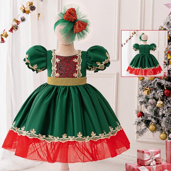 Child Xmas Girls Dress Party Dance Kids Christmas Pageant Gown Girls Dress Christmas Girls Dresses Size 14-16 Party Dress Teen Christmas Girls Dresses Size 5-6 Long Sleeve Christmas Girls Dresses Size