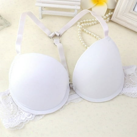 

Promotion Clearance! Womens Front Closure Lace Racer Back Racerback Push Up Bras Seamless Bra +Thong White 34