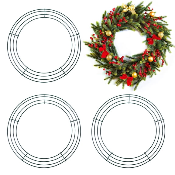 Elcoho 4 Pack Wire Wreath Frames, 12 inch Round Metal Wreath Form Green Wire Rings for Christmas Easter Wedding DIY Crafts Home Decor