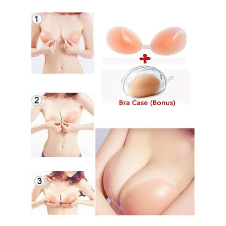 Strapless Self Adhesive Silicone Push-up Bra with Bra Case,iClover Reusable Strapless Backless Women Girls Invisible Bra for Evening Gowns,Wedding Dress, Swimsuit,Cup D