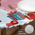 thumbnail image 3 of Pink Snowman Christmas Round Tablecloth, Fitted Table Cover with Elastic for 36"-44" Round Tables, Gifts Xmas Tree Winter Snowflake Table Cloth Outdoor Indoor Dinning Party Waterproof Tablecloths, 3 of 7