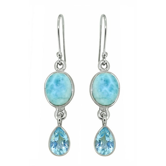 Yo Treasure Women Larimar Blue Topaz 925 Sterling Silver Dangle Earrings