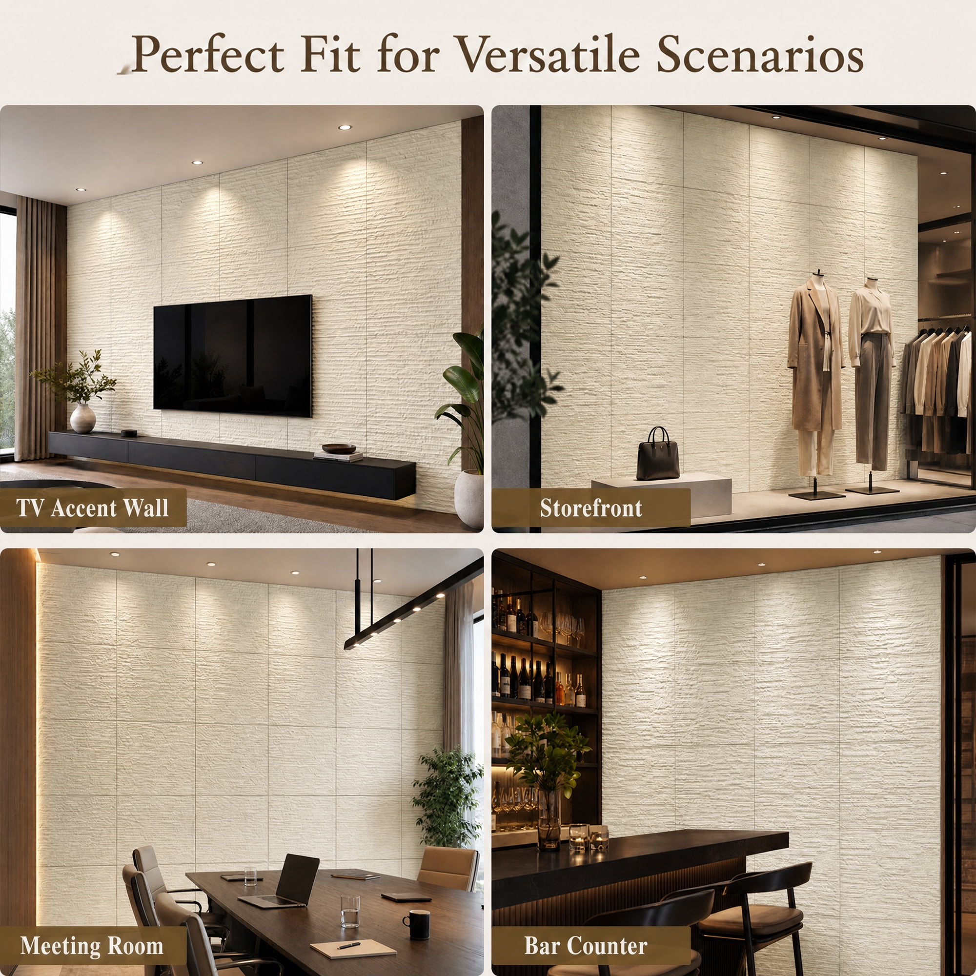 Real3D 8Pcs 24"x24" Faux Stone Wall Panels 3D Textured, Flexible Real Sand Finish Decorative Wall Tiles,Creamy White