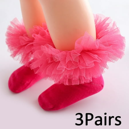 

3Pairs/Lot Baby Girls Lace Mesh Ankle Socks Princess Ruffle Breathable Cotton Short Sock