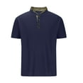 thumbnail image 5 of Zylanna Men's Button Polo Shirts Tee, Summer Stand-up Collar Solid Color Short Sleeve Casual Pullover for Men Navy Size 2XL, 5 of 5