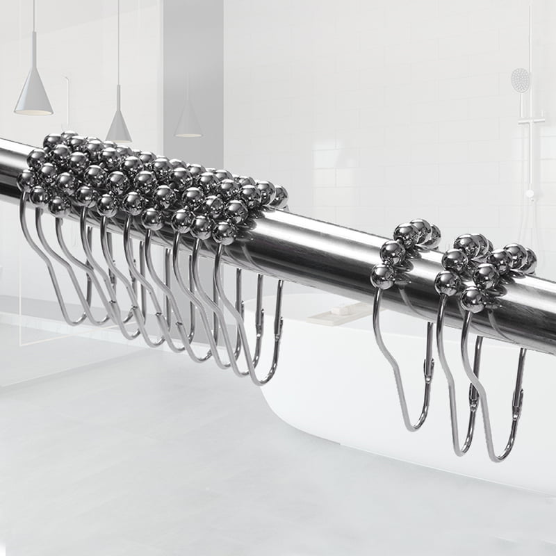 12Pcs Shower Curtain Rings Hooks Heavy Duty Rollerball Bronze Bathroom Poles Rod 
