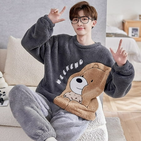 

PIKADINGNIS FUNISHI Mens pijama Cartoon Winter Pajamas Loose Version Pajama Set Pullover Sleepwear Plus Size 4XL Inspissate Flannel