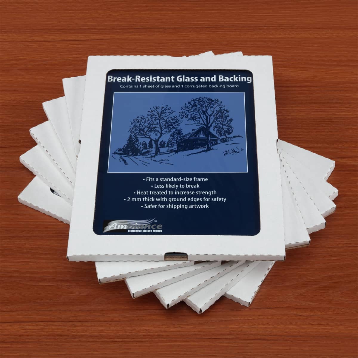 Ambiance Break-Resistant Picture Frame Glass and Backing, 18x24" Pack of 6, for Replacement or Empty Frames, 2mm Thick, Rounded Edges for Safe Handling, White Corrugated Cardboard