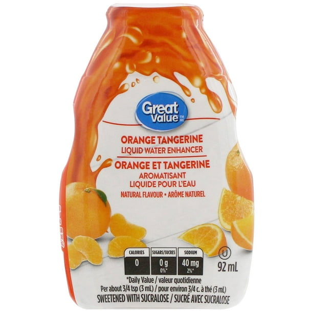 Great Value Orange et tangerine Aromatisant liquide pour l'eau 92 ml, orange et tangerine