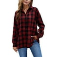 thumbnail image 5 of Women's Jacket Plaid Flannel Shirts Loose Fit Boyfriend Button Down Lapel Shirt Trendy Jacket, 5 of 6