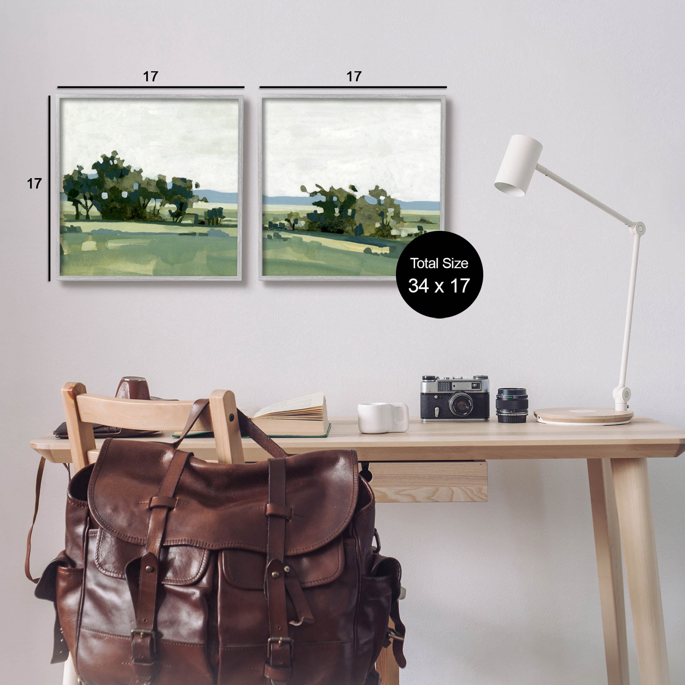 Countryside Grassland Nature Landscape Landscape Painting Gray Framed Art Print Wall Art, Set of 2