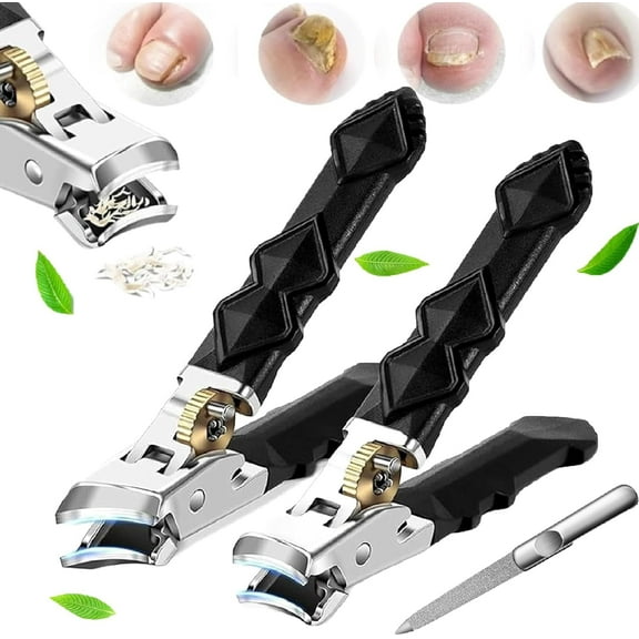 Nail Clippers - Wide Jaw & Angled Tip Clippers for Thick & Ingrown Toenails, with Safety Lock & Nail File, for Easy Elderly & Diabetic Foot Care Kit