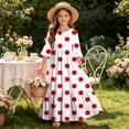 thumbnail image 7 of Little Girls Maxi Dress 4-14 Years Ruffle Half Sleeve Round Neck Floral Print Tiered Long Dress with Side Pockets Red A 11-12 Years, 7 of 7
