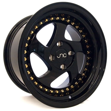 For 18x8.5 inch (1 Single Wheel Only) JNC Wheels - 18" JNC034 Gloss Black Gold Rivet Rim - 5x114.3 JNC Wheels-29826374028