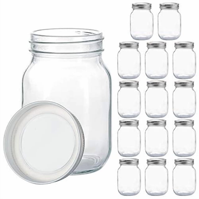 Mason Jars YINGERHUAN de vidrio transparente de 480 ml con tapas de metal plateado